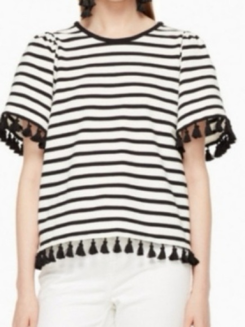 Kate Spade Broome Street flutter sleeve tassel top XL